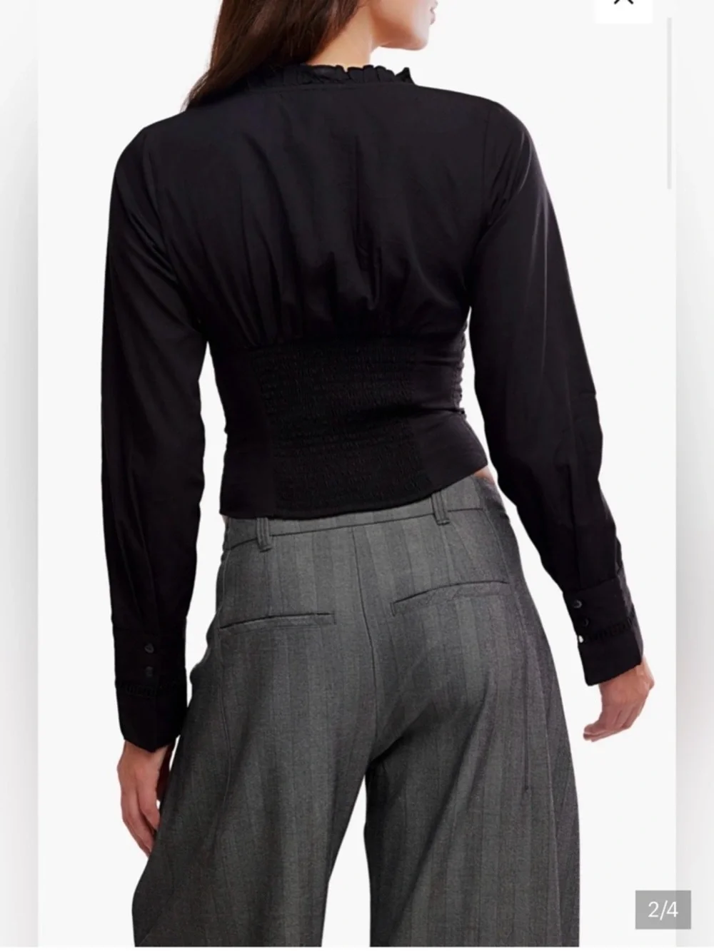 T10 Free People Cotton Corset Top Hook & Eye Smocked Back Ladder Cutout Detail
